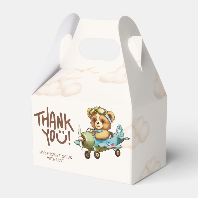 Whimsical Watercolor Airplane Teddy Bear Favor Box (Back Side)