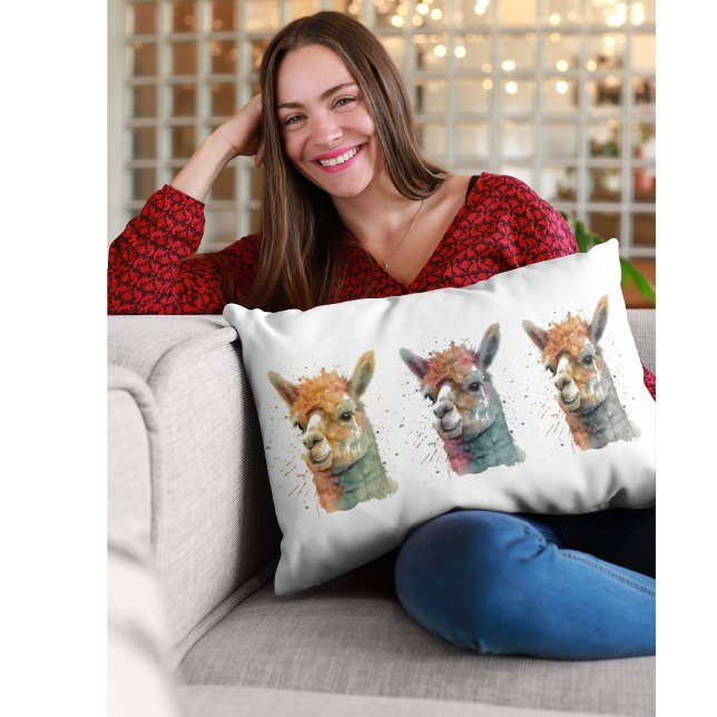  Whimsical Watercolor Alpacas  Lumbar Pillow (Creator Uploaded)