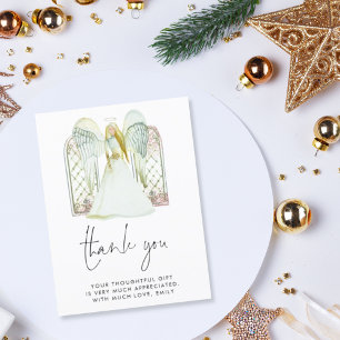 Whimsical Watercolor Angel White Script Thank You Postcard