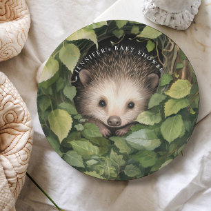 Whimsical Watercolor Baby Hedgehog Baby Shower Paper Plate