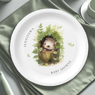 Whimsical Watercolor Baby Hedgehog Baby Shower Paper Plate