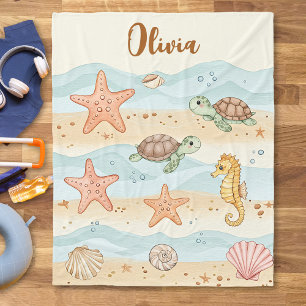 Whimsical Watercolor Baby Sea Creatures Fleece Blanket