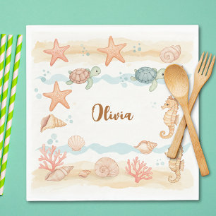 Whimsical Watercolor Baby Sea Creatures Napkin