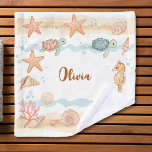 Whimsical Watercolor Baby Sea Creatures Wash Cloth