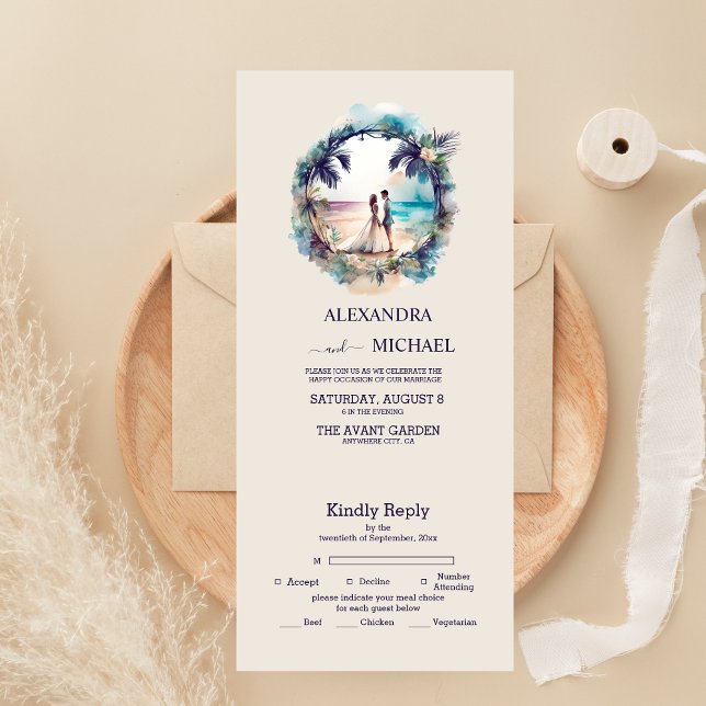 Whimsical Watercolor Beach Destination Wedding All In One Invitation (Creator Uploaded)