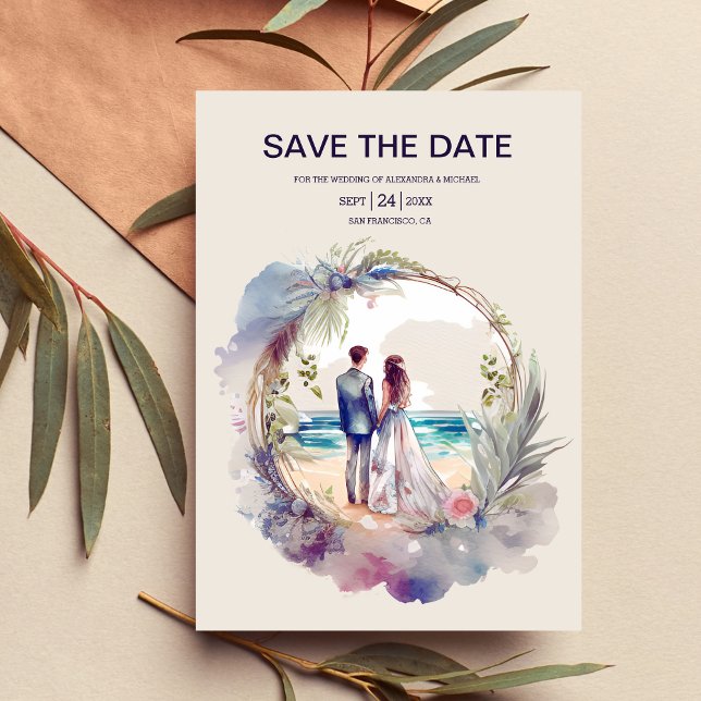 Whimsical Watercolor Beach Destination Wedding Save The Date (Creator Uploaded)