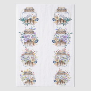Whimsical Watercolor Beach Floral Shell Decoupage Tissue Paper