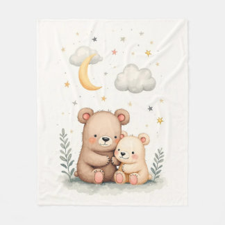 Whimsical Watercolor Bear Nursery Illustration Fleece Blanket
