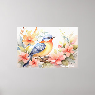 Whimsical Watercolor Bird Floral Art Canvas Print