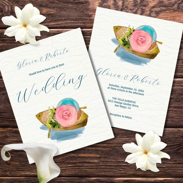 Whimsical Watercolor Boat Mexican Wedding Invitation (Creator Uploaded)