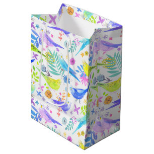 Whimsical Watercolor Budgie Parakeets Medium Gift Bag