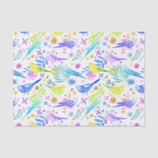 Whimsical Watercolor Budgie Parakeets Tissue Paper