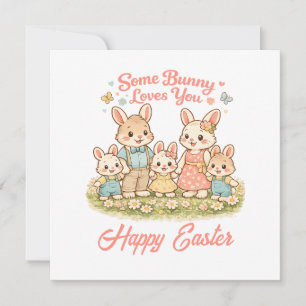 Whimsical Watercolor Bunny Family Happy Easter Holiday Card