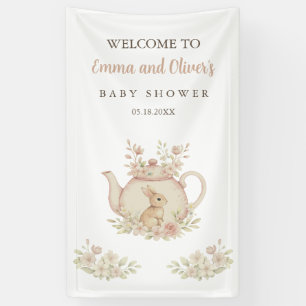 Whimsical Watercolor Bunny Tea Party Baby Shower Banner