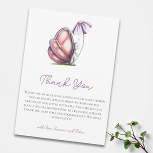 Whimsical Watercolor Butterfly Baby Shower Thank You Card