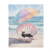 Whimsical Watercolor Cat Beach Blanket
