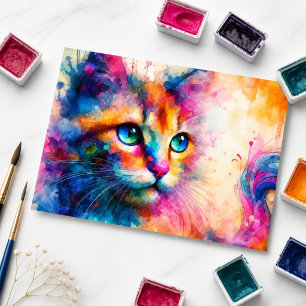 Whimsical Watercolor Cat Portrait Postcard