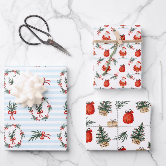 Whimsical Watercolor Christmas | Holiday Wrapping Paper Sheet (Front)