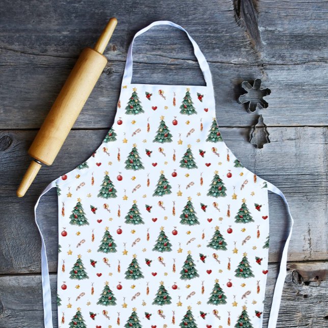 Whimsical Watercolor Christmas Tree Apron (Creator Uploaded)