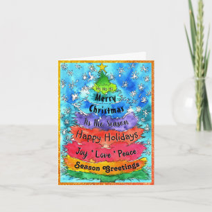 Whimsical Watercolor Christmas Tree with Words Card