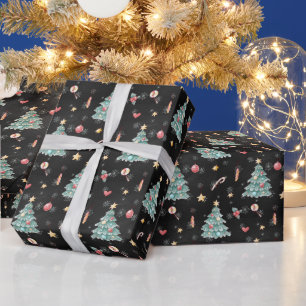 Whimsical Watercolor Christmas Tree Wrapping Paper