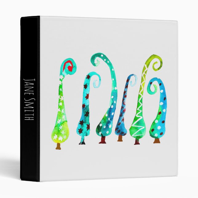 Whimsical watercolor christmas trees binder (Front/Spine)