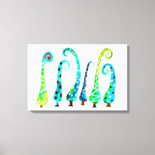 Whimsical watercolor christmas trees canvas print