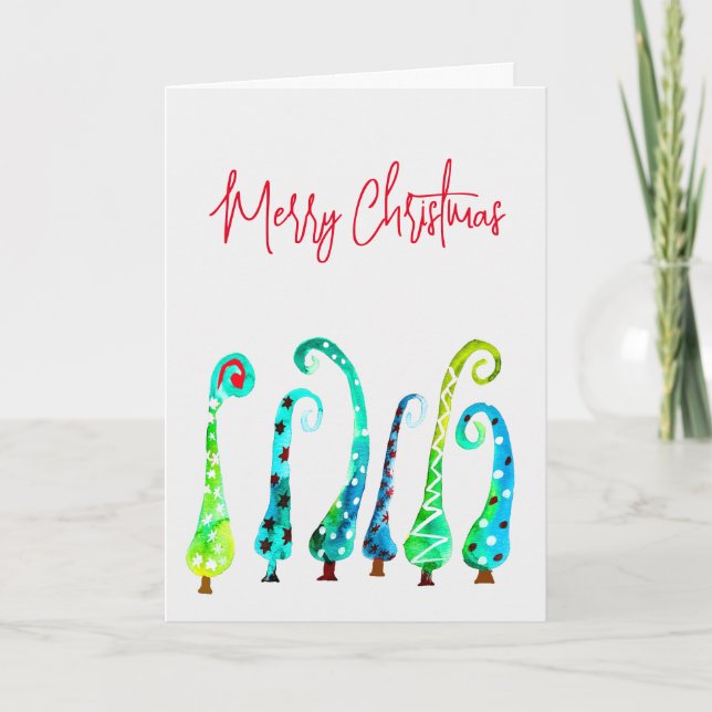 Whimsical watercolor christmas trees card (Front)
