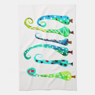 Whimsical watercolor christmas trees kitchen towel