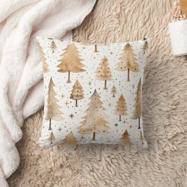 Whimsical Watercolor Christmas Trees Throw Pillow (Blanket)