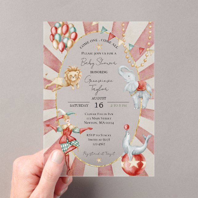 Whimsical Watercolor Circus Carnival Baby Shower Acrylic Invitations (Insitu (Handheld))