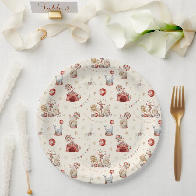 Whimsical Watercolor Circus Carnival Baby Shower Paper Plate (Wedding)