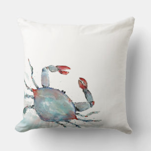 Whimsical Watercolor Crab Throw Pillow