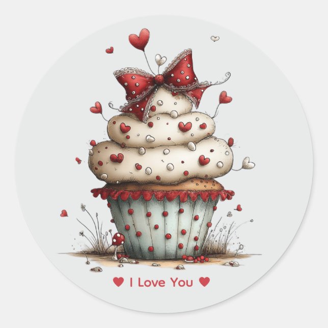 Whimsical Watercolor Cupcake Love  Sticker (Front)
