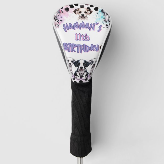 Whimsical Watercolor Dalmatian Birthday Golf Head Cover (Front)