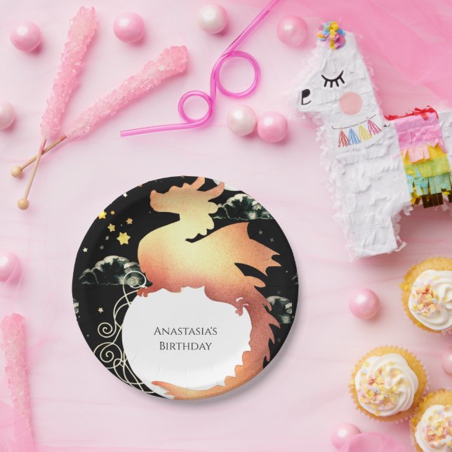 Whimsical Watercolor Dragon Birthday Paper Plate (Party)