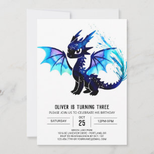 Whimsical Watercolor Dragon Digital Birthday Invitation