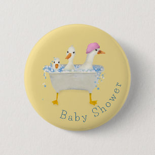 Whimsical Watercolor Ducks in Bathtub Baby Shower 2 Inch Round Button