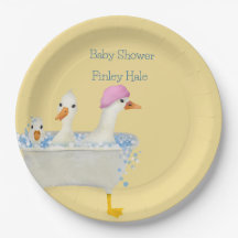 Whimsical Watercolor Ducks in Bathtub Baby Shower 
