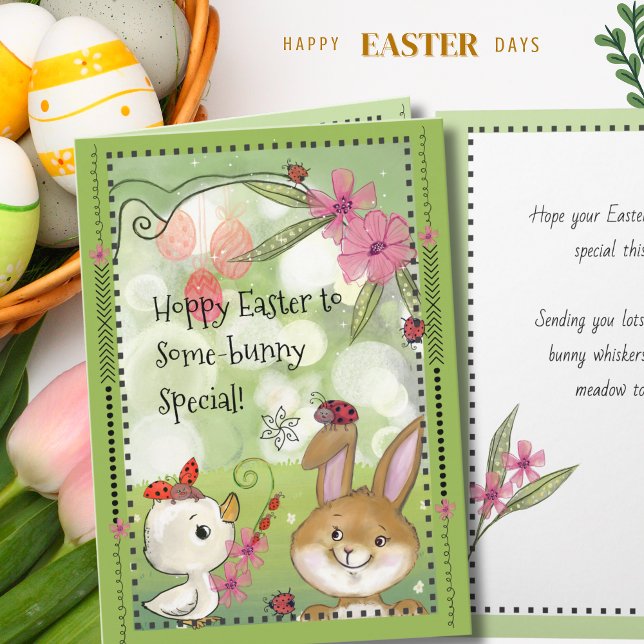 Whimsical Watercolor Easter Bunny & Chick Meadow Holiday Card (Whimsical Watercolor Easter Bunny & Chick Meadow Holiday Card)