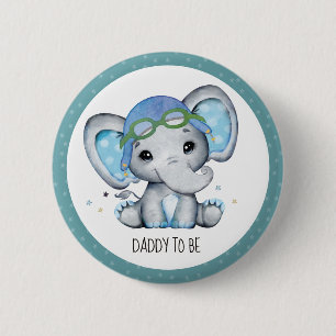 Whimsical Watercolor Elephant Airplane Baby Shower 2 Inch Round Button