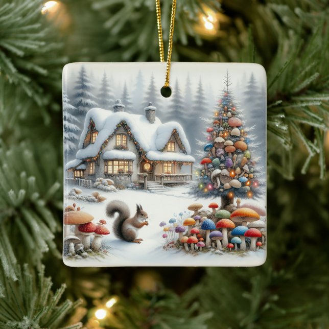 Whimsical Watercolor Enchanted Fairytale Christmas Ceramic Ornament (Tree)