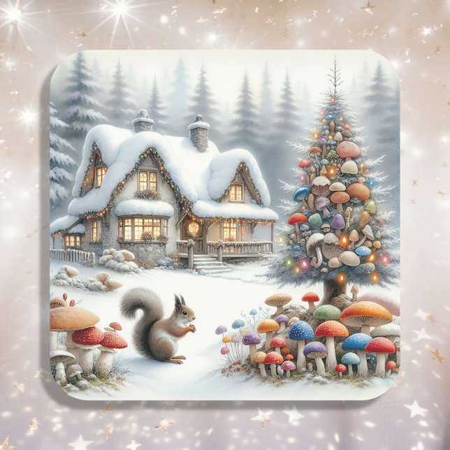 Whimsical Watercolor Enchanted Fairytale Christmas Square Sticker (Creator Uploaded)