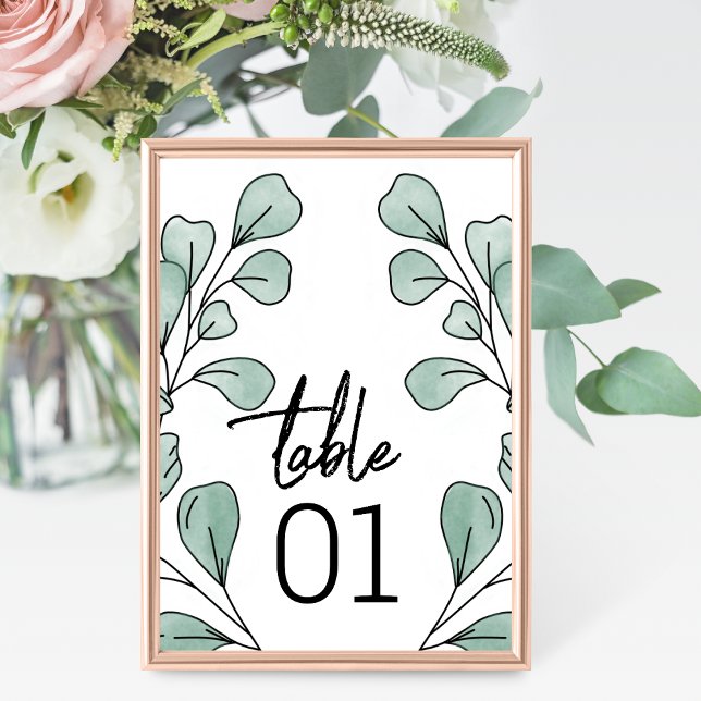 Whimsical Watercolor Eucalyptus Wedding Table Number (Creator Uploaded)