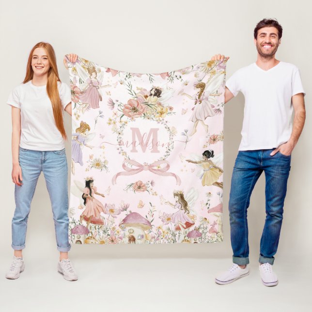 Whimsical Watercolor Fairies Wildflower Meadow  Fleece Blanket (In Situ)