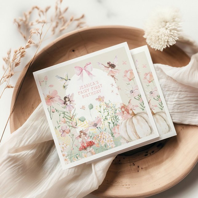 Whimsical Watercolor Fairy 1st Birthday Napkin (Creator Uploaded)