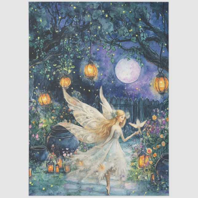 Whimsical Watercolor Fairy Garden Decoupage Paper (Front)