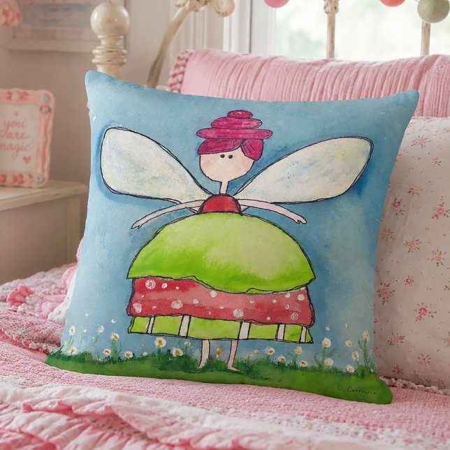 Whimsical Watercolor Fairy Throw Pillow (Whimsical Fairy Pillow)