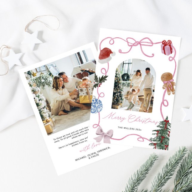 Whimsical Watercolor Family Photo Christmas Holiday Card (Whimsical Hand Drawn Family Photo Christmas Card)