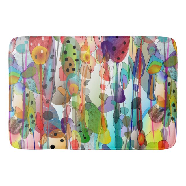 Whimsical Watercolor Floral Art Bath Mat (Front)
